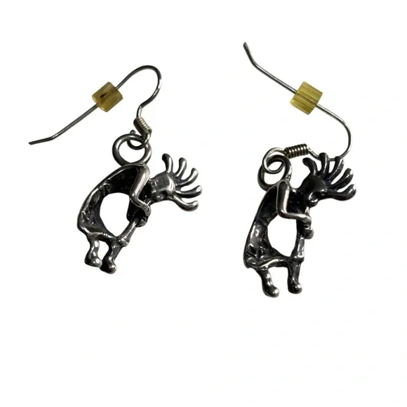 Vintage 1970 Masha Sterling Silver Navajo Kokopelli Dangling Earrings Flute - Picture 4 of 8